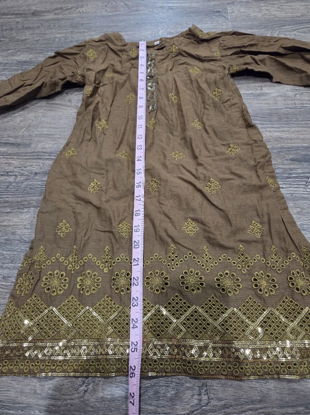 Indian Outfit Girls Brown Embroidered Dress with Sequin Detail, See Details